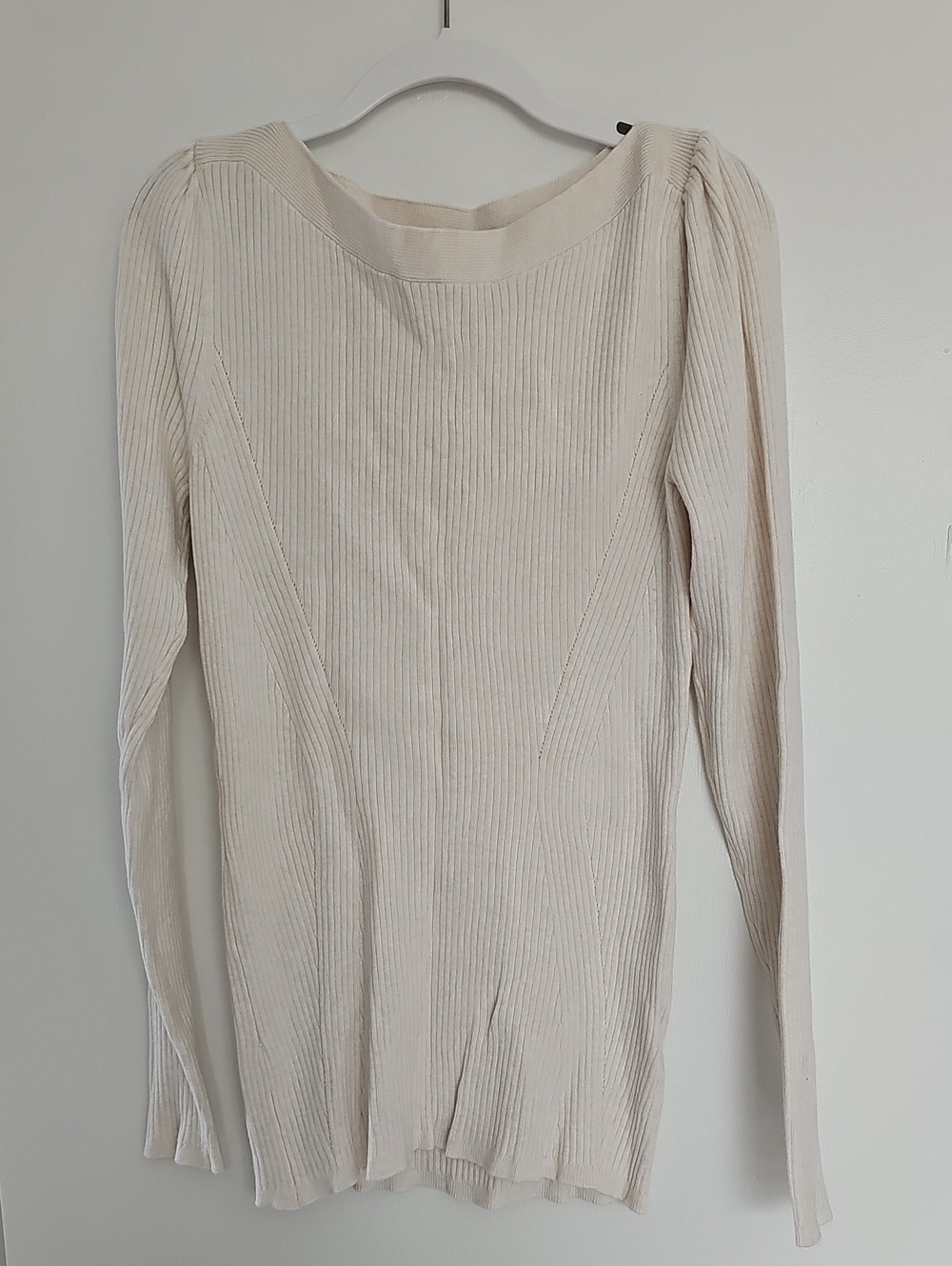 RW&CO. Cream Ribbed Long-Sleeve Boatneck Top Cotten Blend Soft Size XS